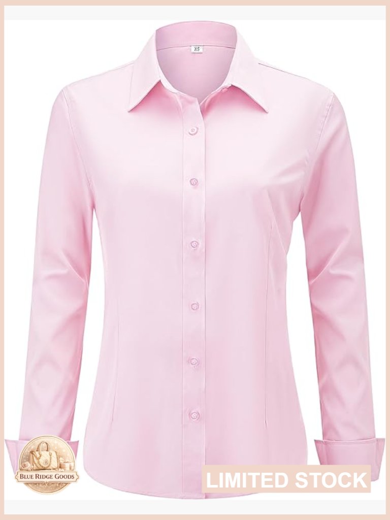 Soft Wrinkle-Free Button Down Shirt Long Sleeve Stretch Blouse Work Casual Top
